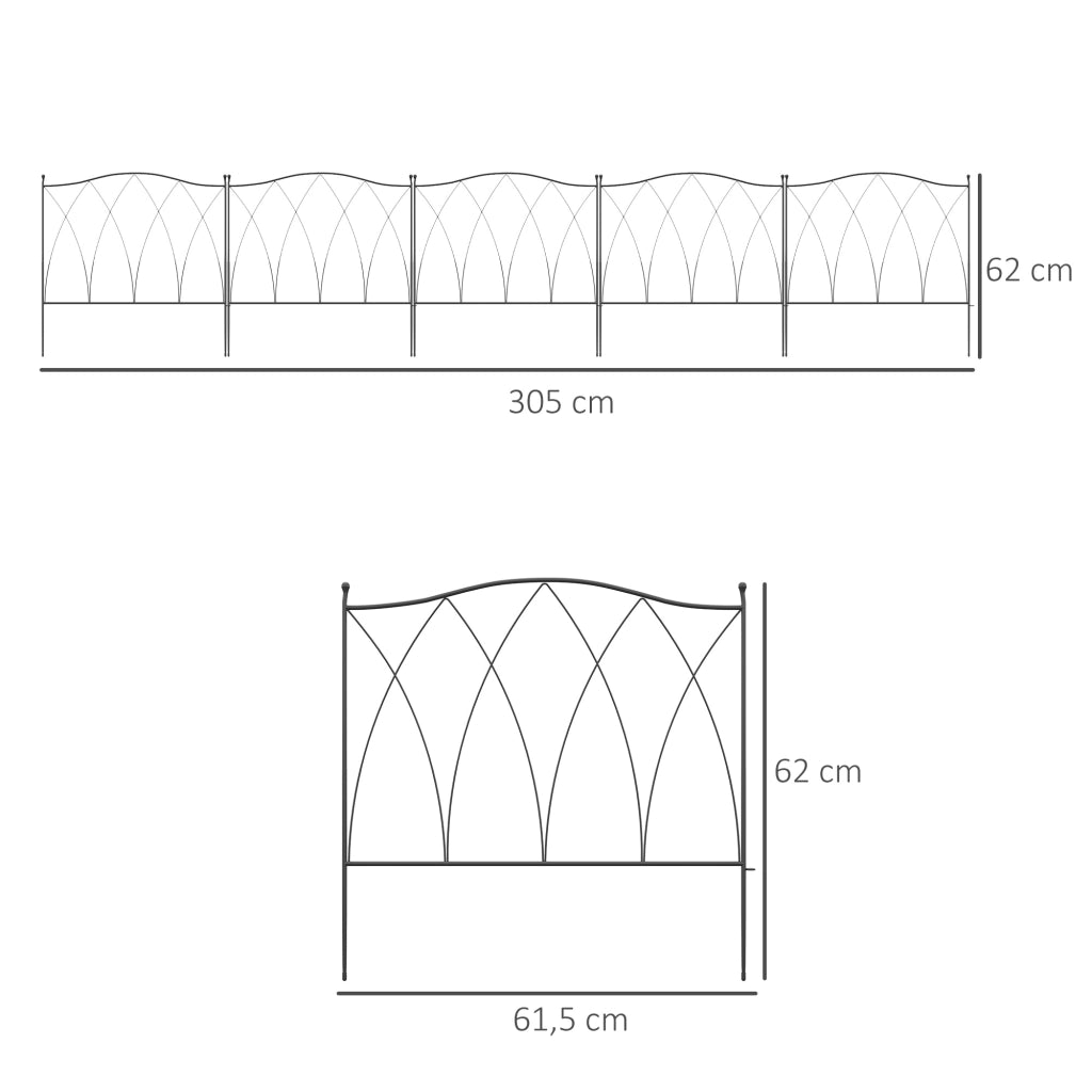 Recinzione decorativa per giardino ¨C zephmum ¨C 5 pezzi, metallo, nero, 305x62 cm
