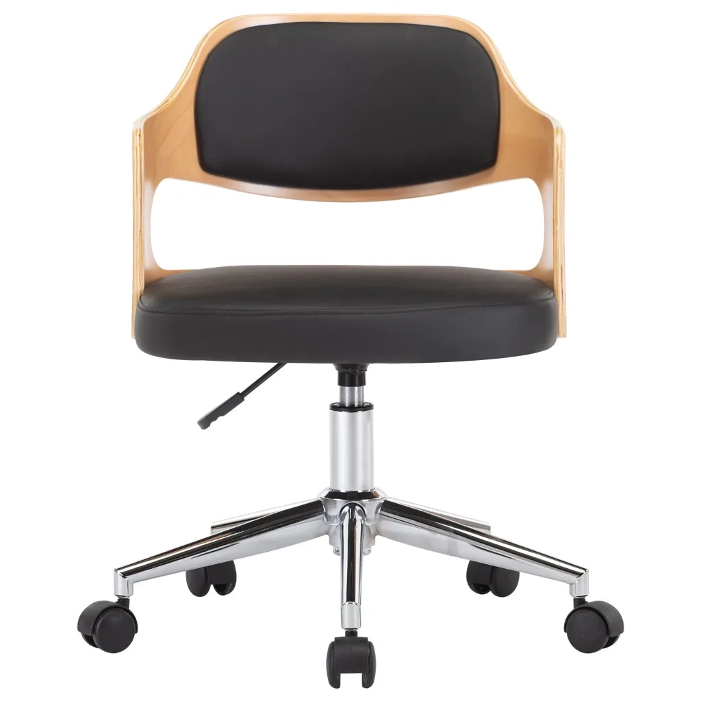 Sedia da Ufficio Girevole Nera in Legno Piegato e Similpelle 3054851
