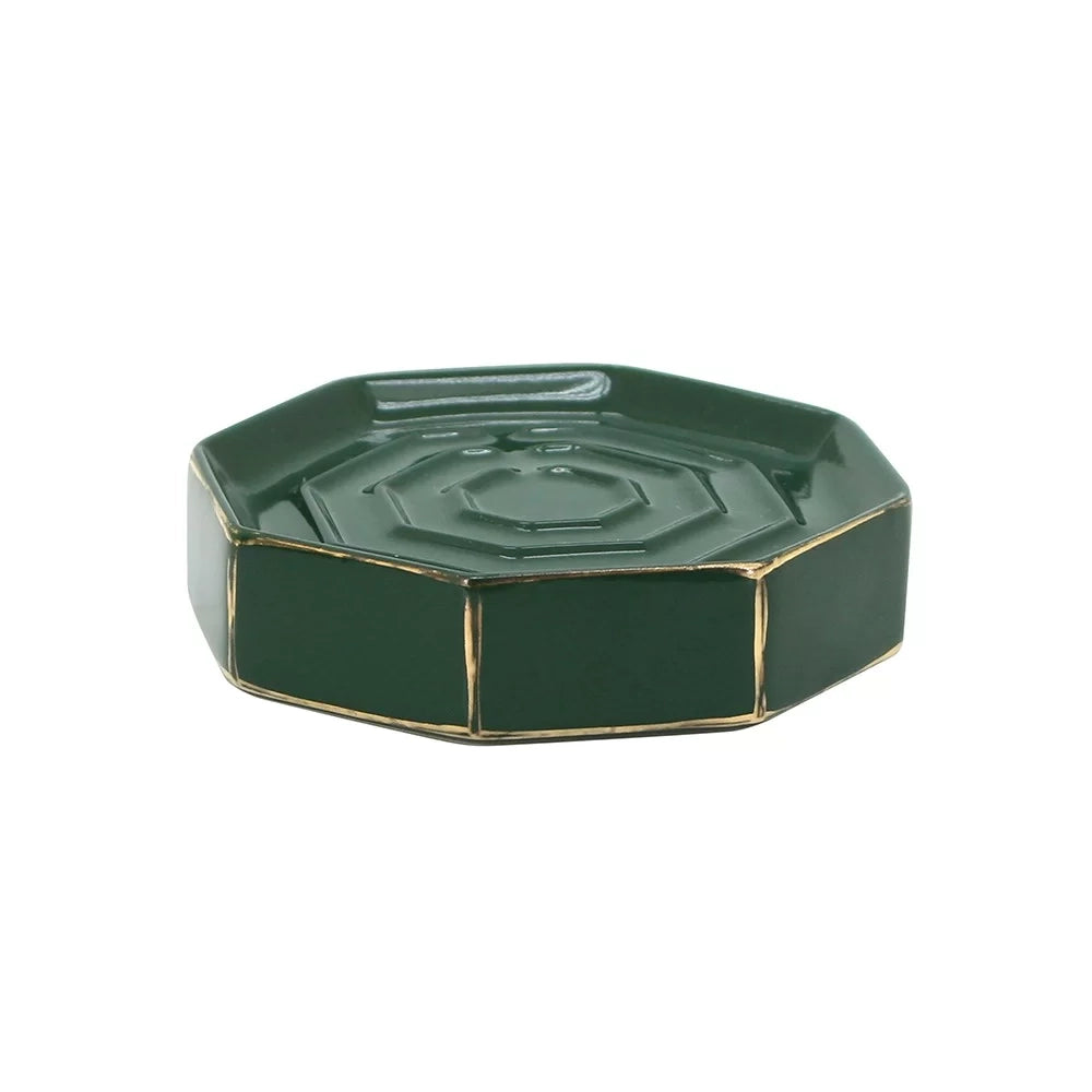 Portasapone verde e oro in ceramica - Serie Smeraldo