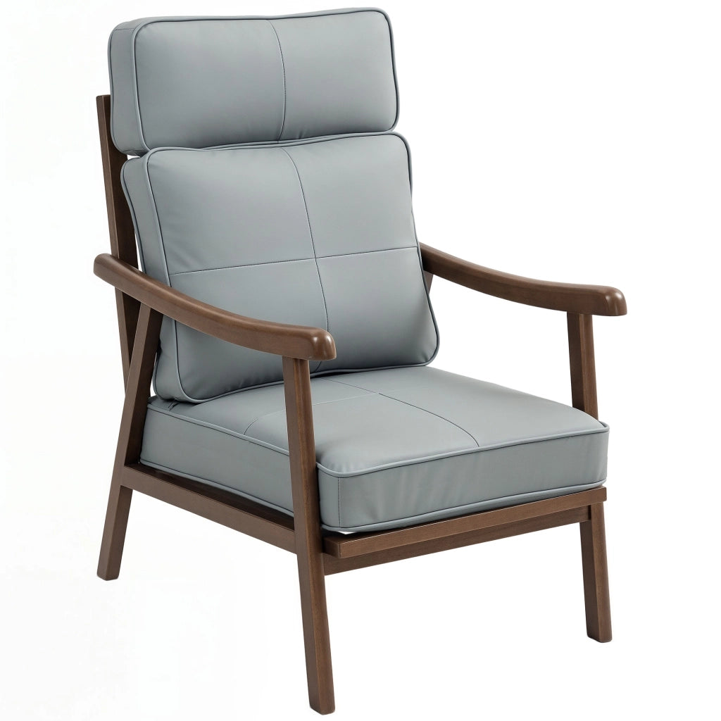 Poltrona in similpelle con braccioli in legno e cuscini imbottiti ¨C Zephmum ¨C Grigio e marrone