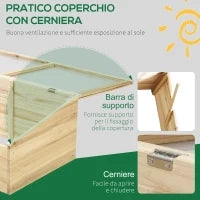 Serra da Giardino e Fioriera per Balcone in Legno di Abete Naturale, 100x50x35cm