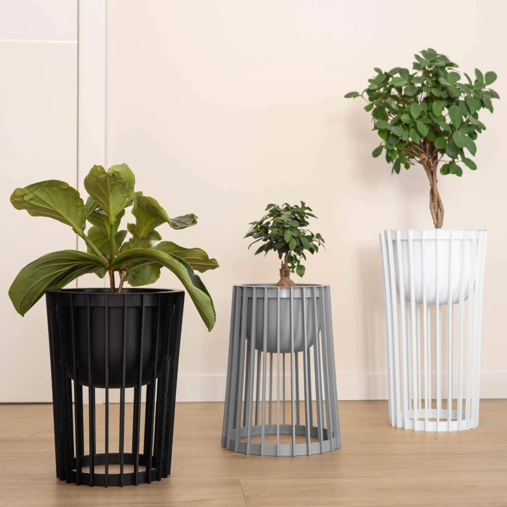 Tavolino rotondo KADAX nero, piccolo, stile loft, da giardino, per balcone, traforato, 54 cm