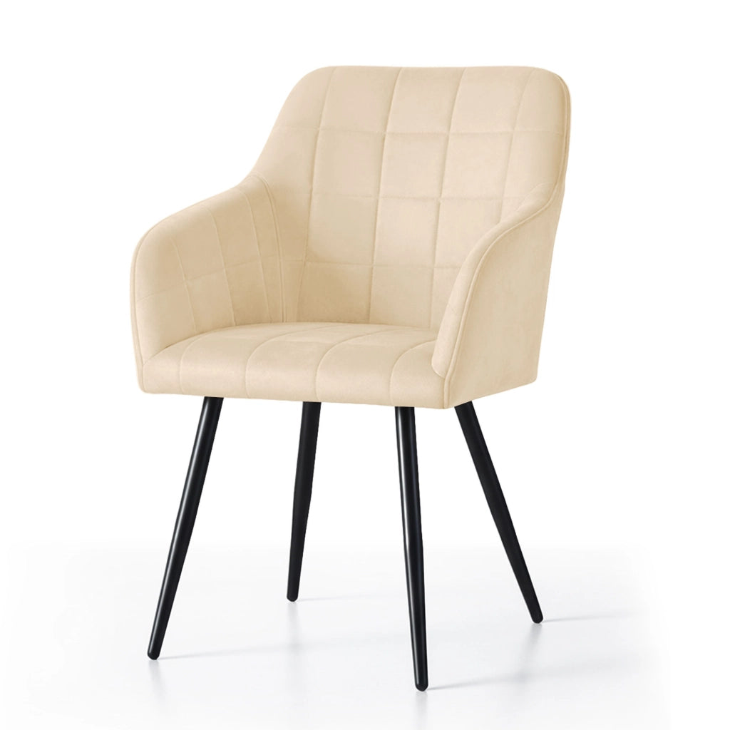 Set di 4 Sedie imbottite con cuciture quadrate LUXANO Beige gambe nere