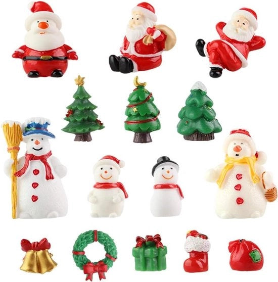 Set di figure di Natale premium da 15 per decorazione DIY di Natale - Babbo Natale, albero di Natale, nevepersonaggio