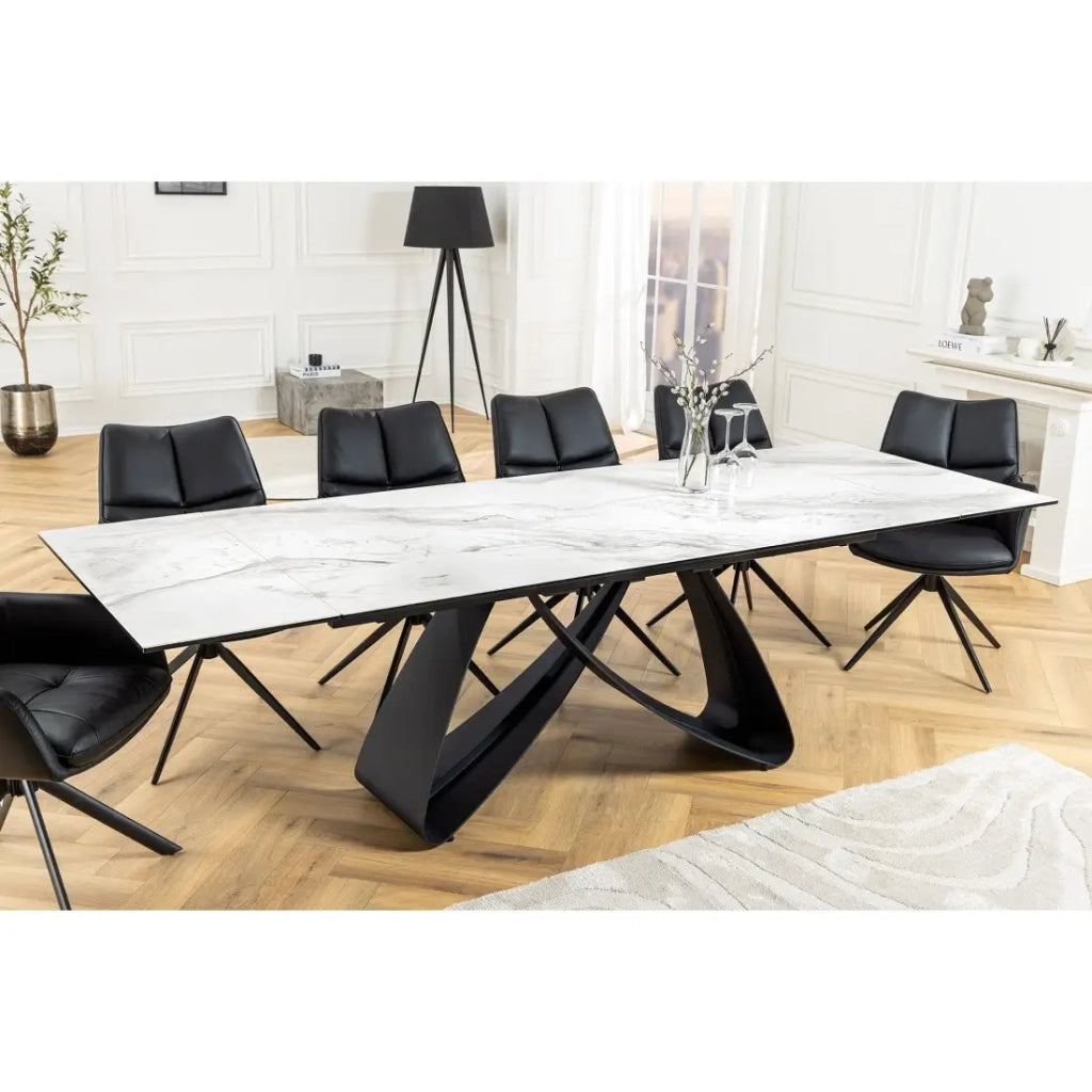 Table ZAREL – Estensibile 180 a 260 cm – Ceramica e vetro temperato – Effetto marmo bianco – Stile contemporaneo