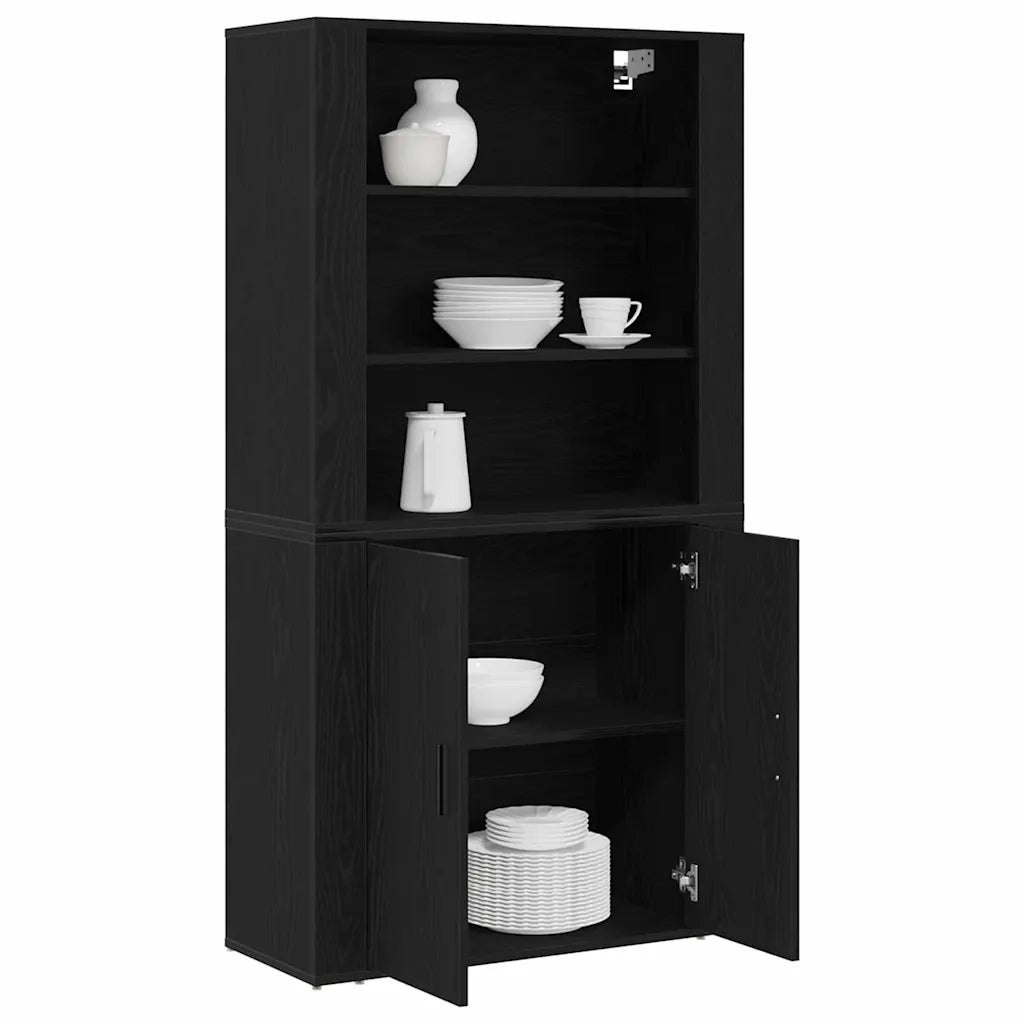 Credenza | Madia | Buffet da pranzo | Armadio da pranzo Rovere Nero 80 x 33 x 150 cm Legno multistrato
