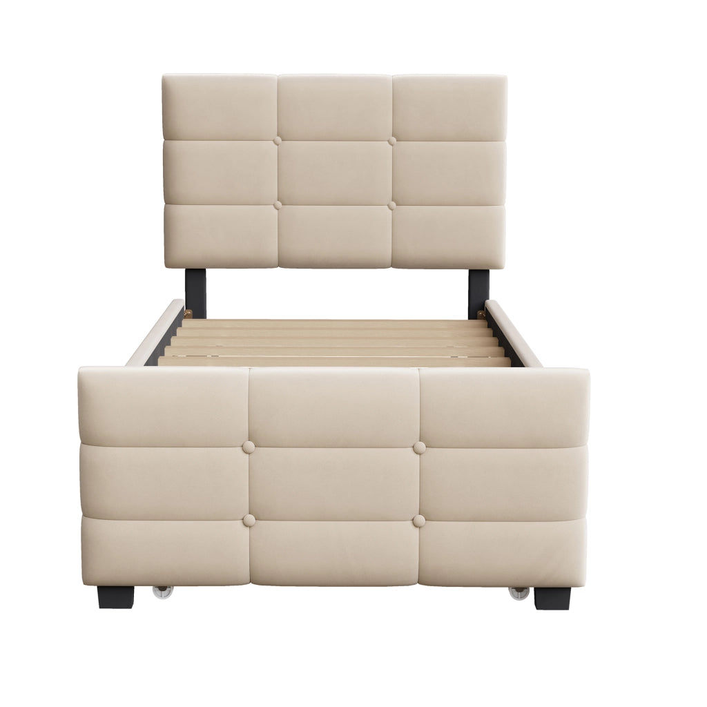 Letto imbottito 90 x 190 cm beige velluto compatibile con la pelle letto extra letti per bambini giovani e ospiti