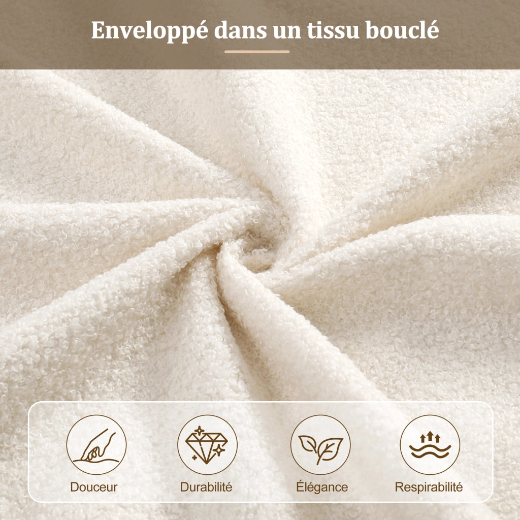 Letto Contenitore 160x200 cm; Letto Matrimoniale con Contenitore in Bouclé Beige