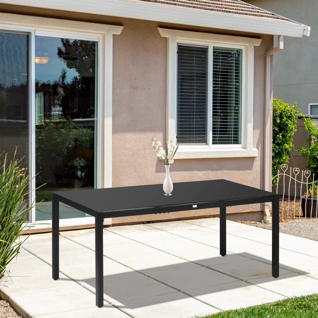 Tavolo da Giardino Rettangolare in Alluminio e Vetro ¨C zephmum ¨C Nero, 180x80x72cm