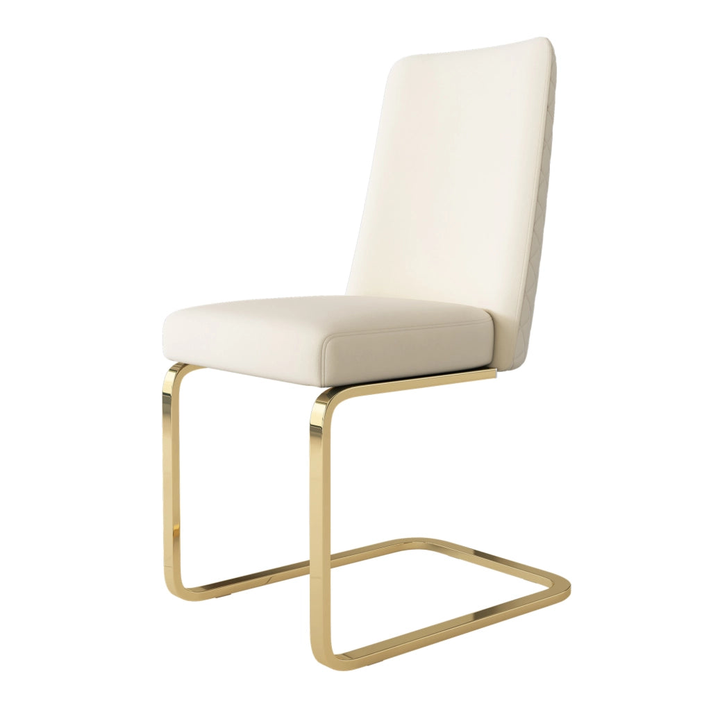 Set di 6 sedie in velluto con schienale a rombi e gambe in metallo beige