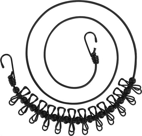 Linea da Stendino Portatile Linea da Stendino da Viaggio Linea da Stendino Regolabile Ripiegabile con Freno al Vento con 12 Clip per Filo e Cerniera Antiscivolo per Campeggio Viaggio Asciugatura a Vento - Nero