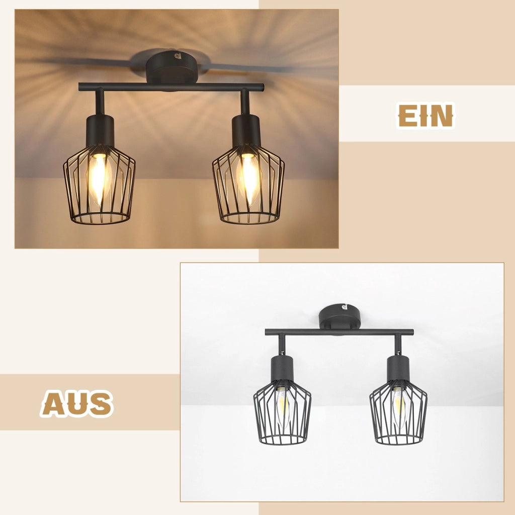 ZMH Faretto da soffitto neri 2 luci E14 metallo orientabili 350° industriali per corridoio soggiorno