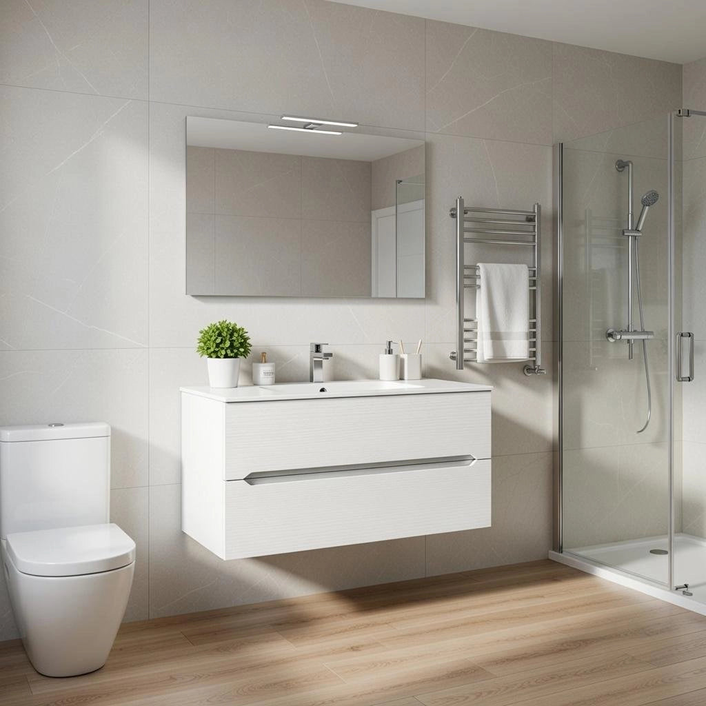 Composizione mobile bagno sospeso con cassetti cm 90 mod. TALIA - Larice Bianco