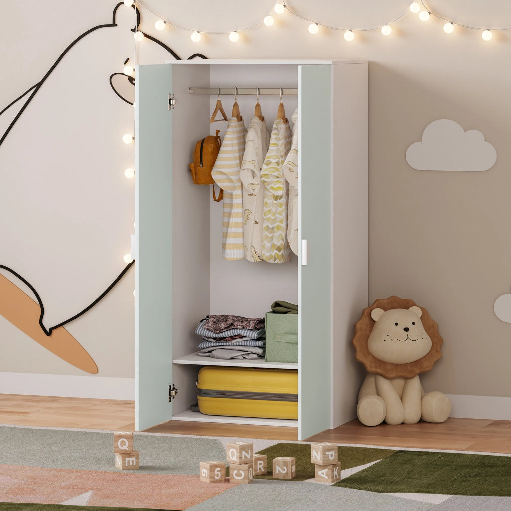 Armadio per Cameretta Sandnes a 2 Ante 123 x 60 x 40 cm - Bianco/Menta Verde [en.casa]