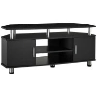 Mobile Porta TV Classico da Soggiorno con 2 ripiani e 2 Armadietti, in MDF e Acciaio Inox, Nero, 120x39.5x52cm
