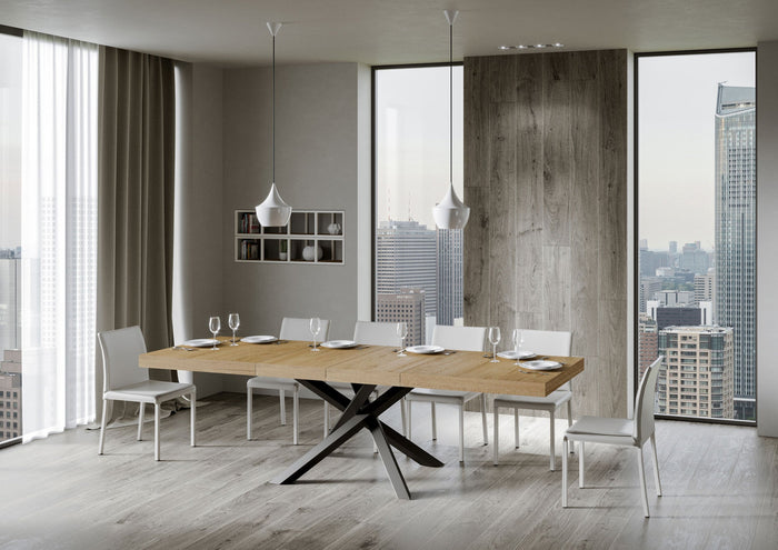 Tavolo Allungabile 200-304x90x77 cm Volantis Premium Quercia Natura Telaio Antracite