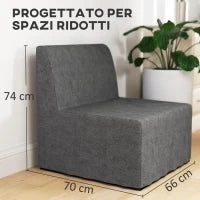 Poltrona Letto con Cuscino e Copertura Protettiva, in Tessuto Effetto Lino e Metallo, 66x70x74 cm, Grigio