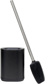 Spazzola in acciaio inossidabile per il water con supporto - Moderna e elegante igiene - Nero - Silicone