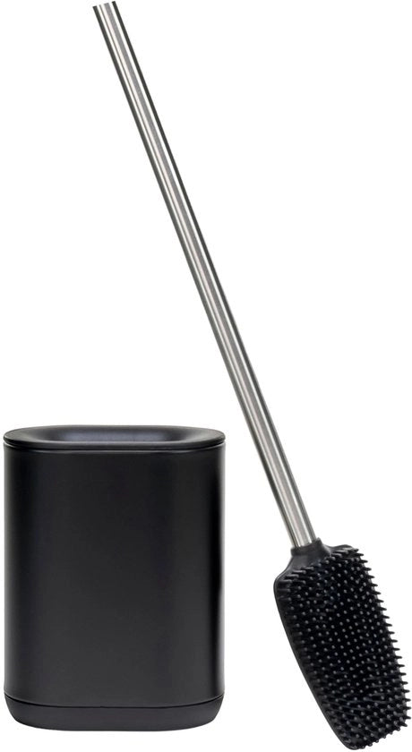 Spazzola in acciaio inossidabile per il water con supporto - Moderna e elegante igiene - Nero - Silicone