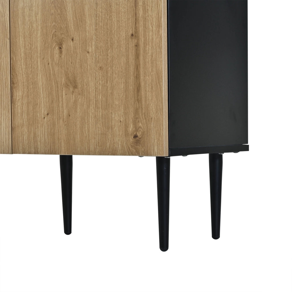Vetrina con 2 ante e 10 vani; LED - per soggiorno - 80x35x180 cm - nero e naturale