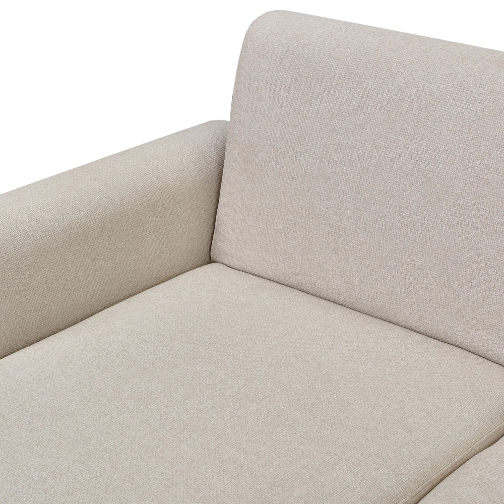 Divano letto ad angolo Rivestimento beige chiaro in tessuto poliestere Gambe in legno chiaro Cuscini Design moderno