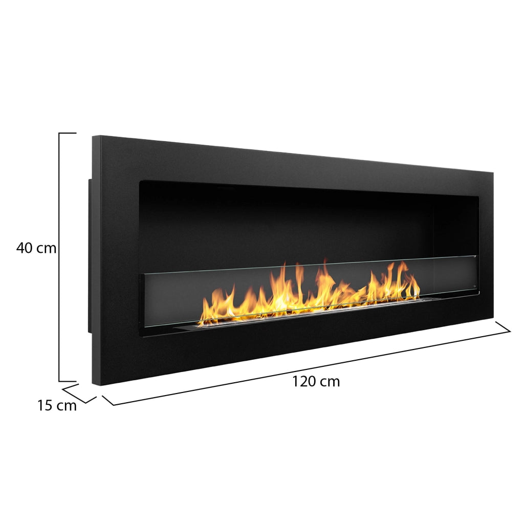 Caminetto Revello, Camino a Bioetanolo Capacità 1.25 lt, 120x15x40h cm Nero