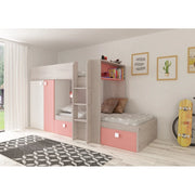 Letto a castello bianco consumato e rosa flamingo con armadio e cassetti 1267