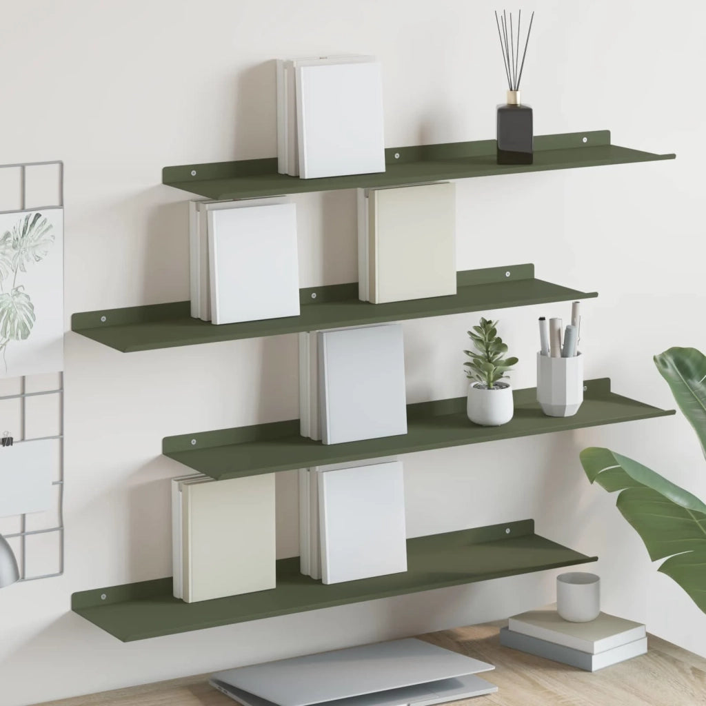 Mensola sospesa 4 pcs Verde oliva 80 x 18 x 2,5 cm Acciaio 8004041