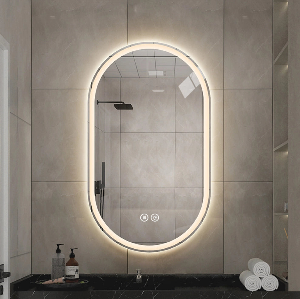 Specchio da bagno LED 60x90 cm argento con antidefog e dimmer a parete