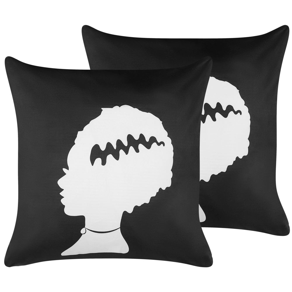 Set di 2 cuscini decorativi in velluto nero Frankenstein modello sposa 45 x 45 cm quadrati Halloween accessori decorazione