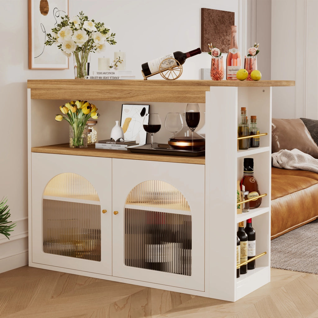 TAVOLO BAR Allungabile 138-193x39x105 cm Bianco MDF con LED e rotazione 360°