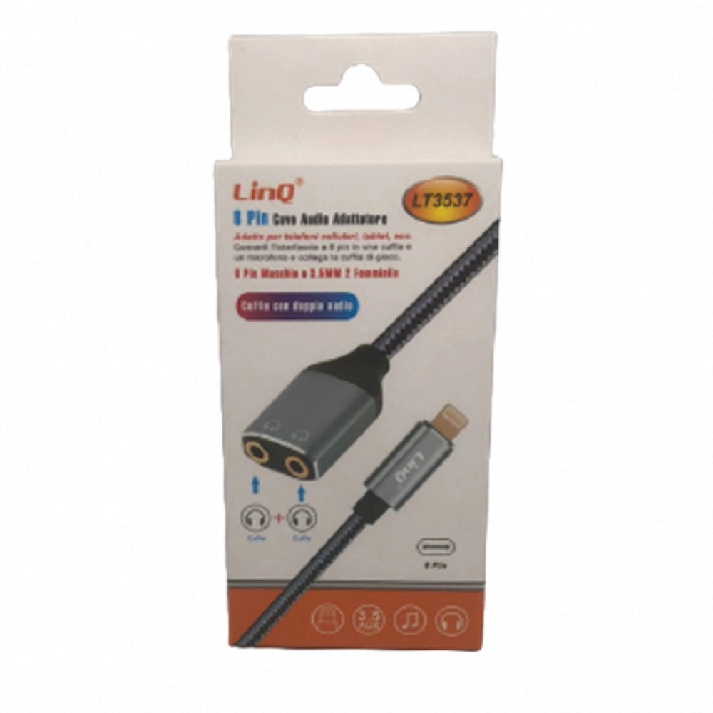 Trade Shop - Cavo Intrecciato Adattatore Audio Da Lightning Maschio A 2 Jack 3,5mm Femmina Lt3537 -