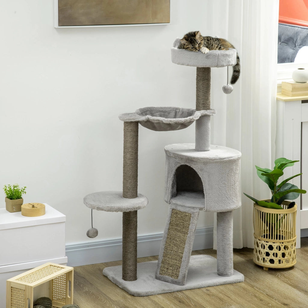 Letto per gatti con tiragraffi, cuccia e amaca ¨C zephmum ¨C 60x40x113 cm grigio chiaro
