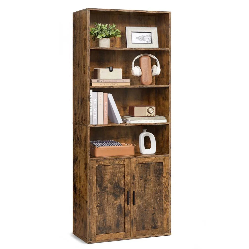 Libreria alta a 6 ripiani con anta mobile contenitore aperto 24 x 318 x 175 cm per soggiorno ufficio sala da pranzo marrone 12_0005284