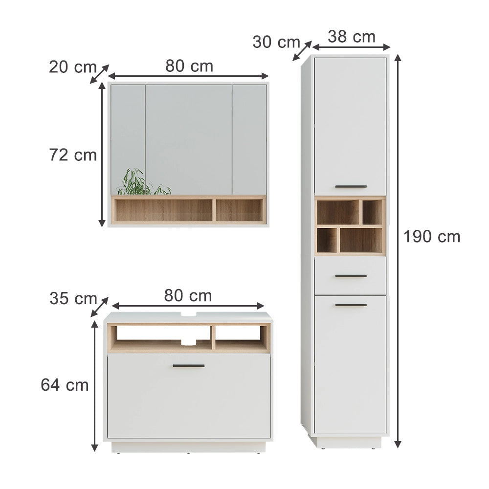 Vicco Set di mobili da bagno Bianco/Sonoma 3 parti con colonna
