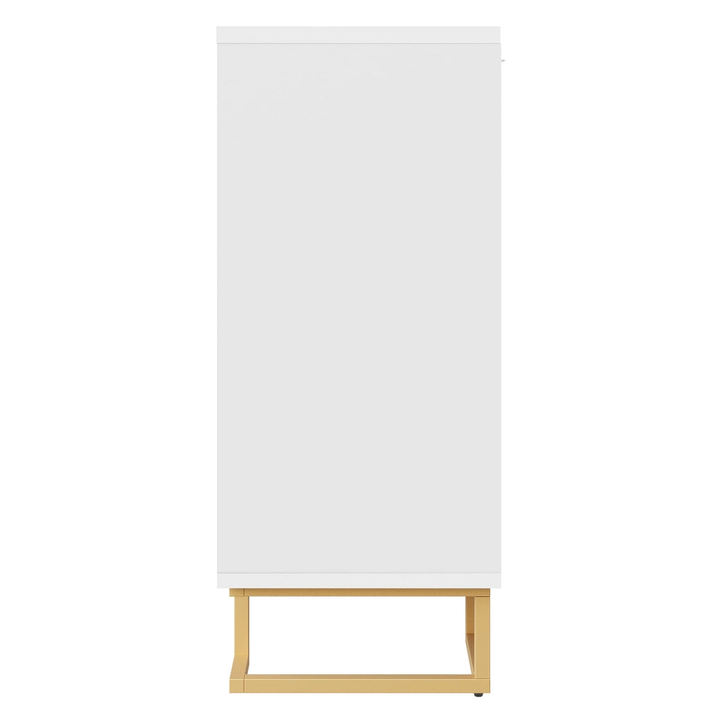Credenza con 2 Ante e 4 Vani; Piedi in Metallo; Stile Moderno; in MDF; 152??40??75 cm; Bianco