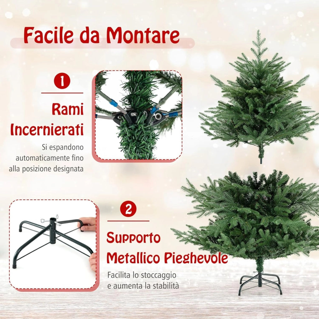 Albero di Natale Artificiale 135/180 CM, Albero di Natale con 160/240 Luci LED Bianche Calde, 442/778 Punte di Rami e Foglie Miste in PE & PVC, Ideale per Casa e Ufficio (135 CM)