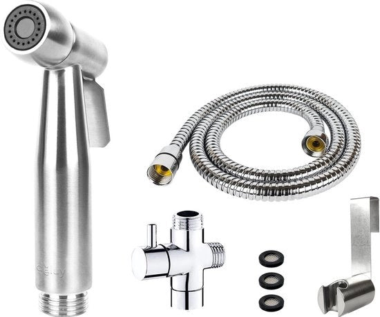 Set di doccia bidet - Bidet spruzzatore in acciaio inox liscio - Incluso tubo, T-fittone e supporto per la parete