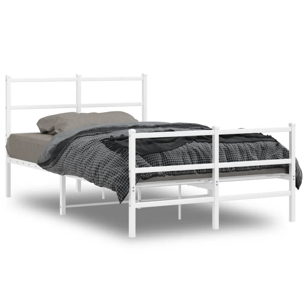 Letto matrimoniale | Letto per adulti | Giroletto con Testiera e Pediera Metallo Bianco 120x200 cm