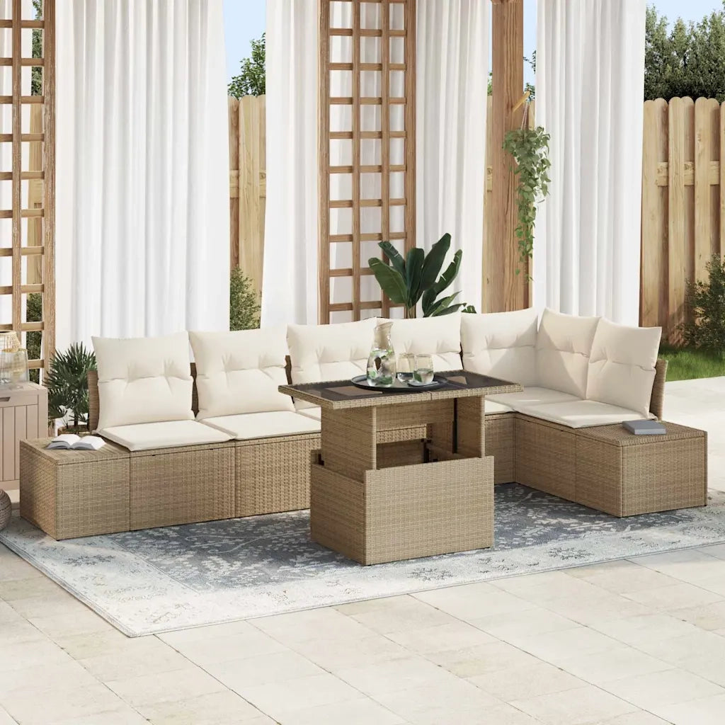Set Divano da Giardino 7 pcs Beige e Crema polyrattan 3349197