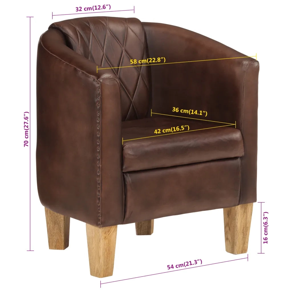 Sedia a Pozzetto Marrone Scuro in Vera Pelle 359640