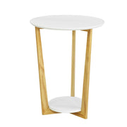 Tavolino basso da divano, Tavolino da caffè, con 2 piani,rotondo,bianco,FBT52-WN