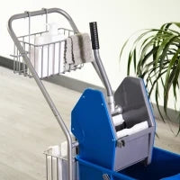 Carrello delle Pulizie Professionale con Secchio da 26L per Mocio, Strizzatore e Cestini a Rete, Blu