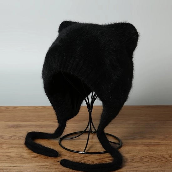 Cappello a doppia faccia in lana tricottata per donne | Con tessuto elastico decorato con pelliccia, accessorio autunno/inverno/natale