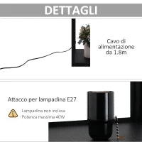 Lampada Lampadina da Terra Salvaspazio con Ripiani Durevole Cotone, MDF 26 x 26 x 160 cm Nero, bianco