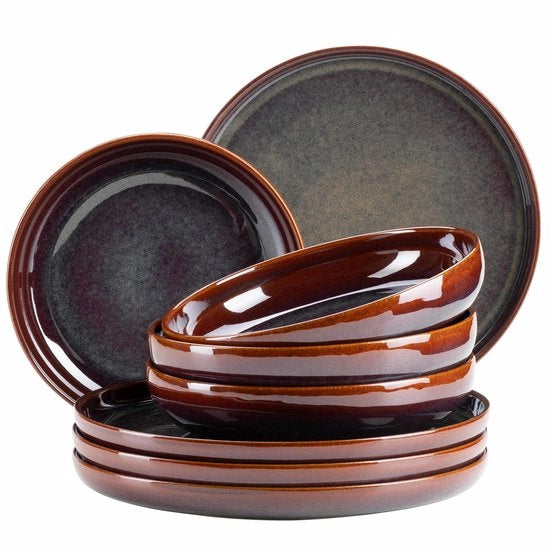 Set di piatti ceramici moderni serie Elina Uno, effetto di vetrificazione irregolare per 4 persone, piatti da tavola e zuppa, servizio da 8 pezzi, ceramica, Jungle 

Modello: Elina Uno