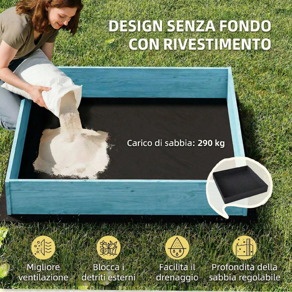 Casetta Sabbiera per Bambini con Tettuccio Dinosauri ¨C zephmum ¨C Legno di Abete, Blu, 134.5x127.5x130 cm
