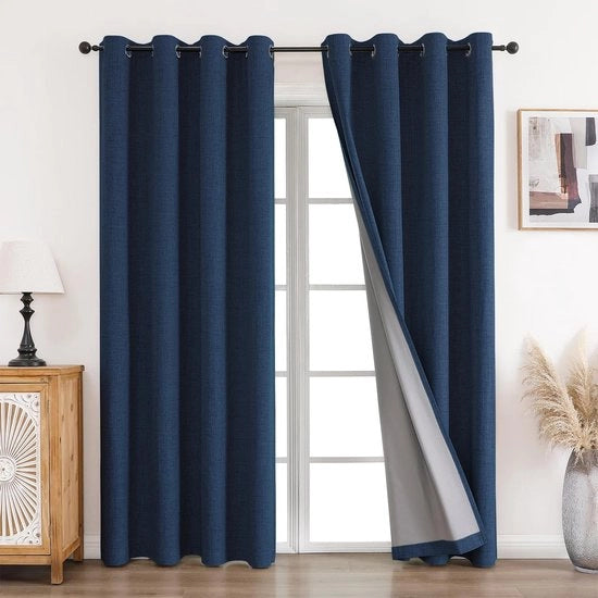 Velo da parete termoisolante - 2 pezzi - H 245 x B 140 cm - assorbimento del rumore - finitura in lino - 95% - 99% blocco della luce - Velo da parete