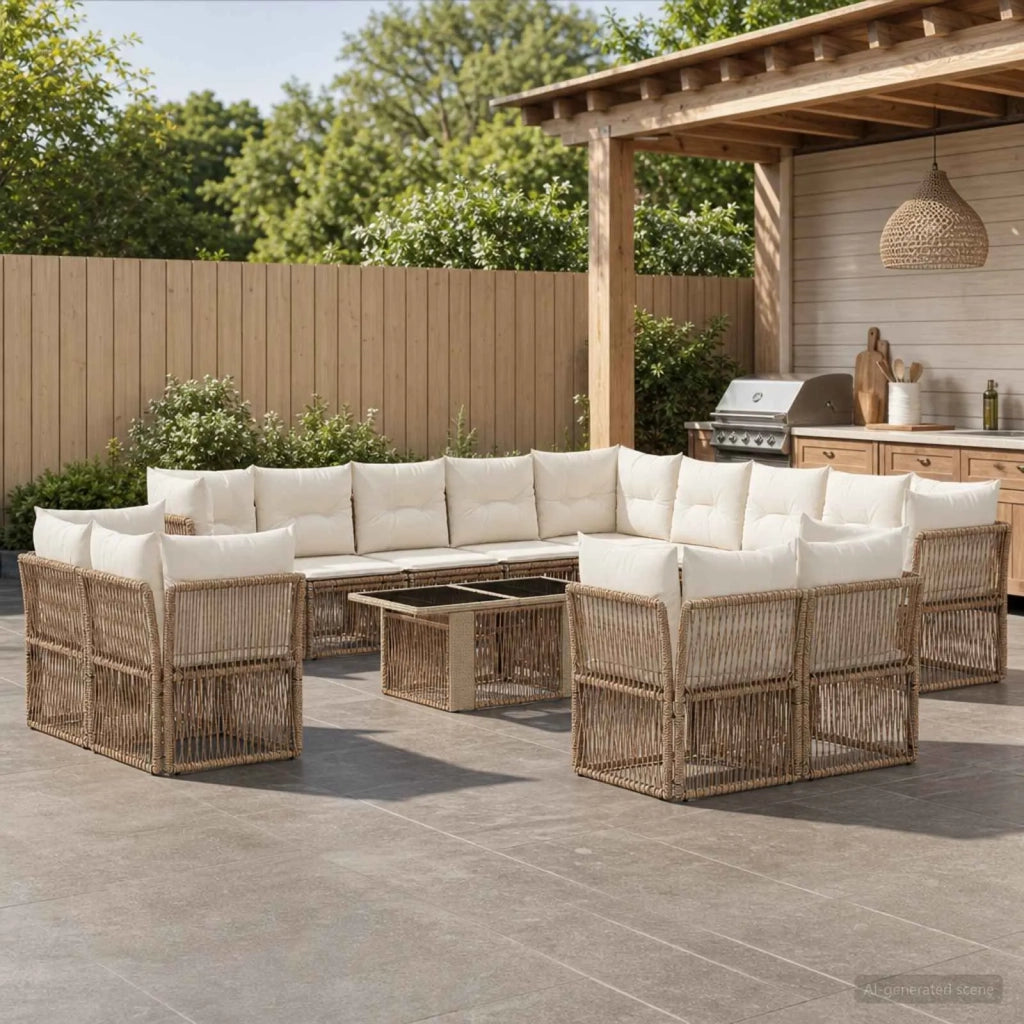 Set Divano da Giardino 14 pz Beige polyrattan 3436572