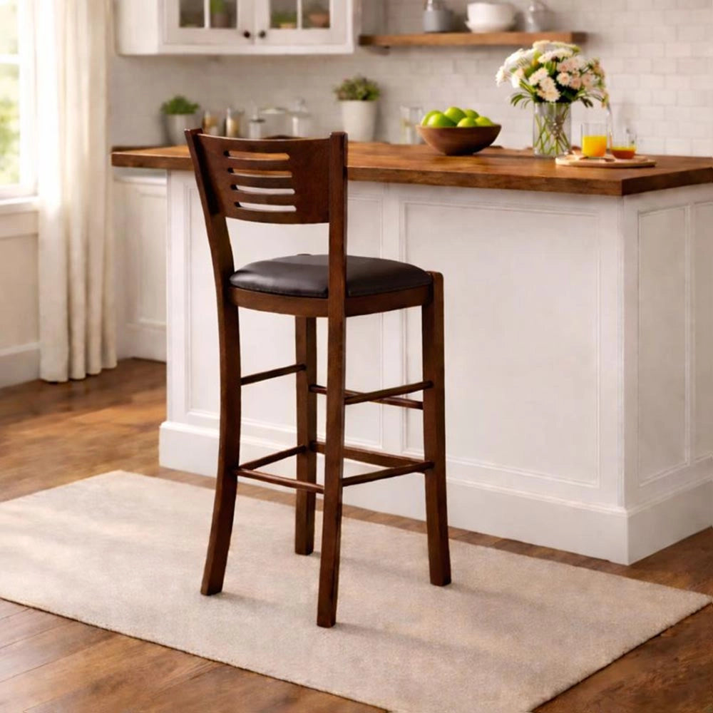 Sgabello verona in legno noce scuro h 73 con seduta imbottita marrone